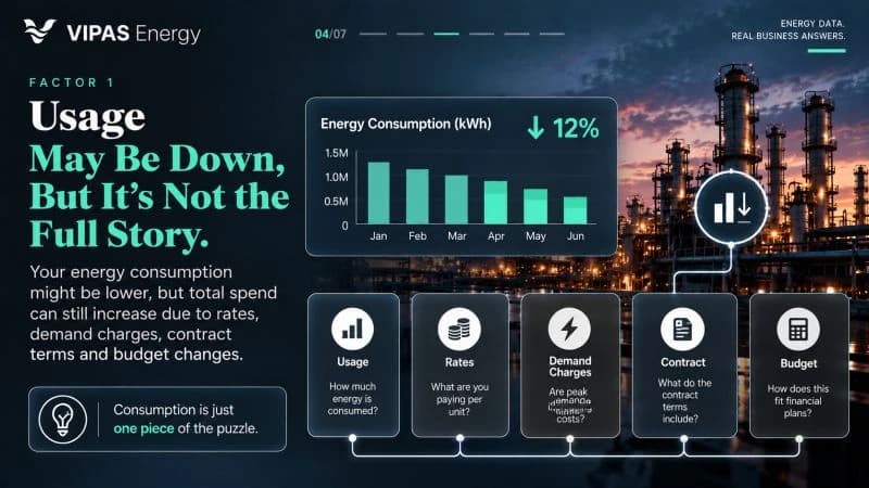 Usage May Be Down, But It’s Not the Full Story. Rates, demand charges, contract terms and budget changes can still increase costs.